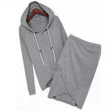 Load image into Gallery viewer, Oufisun Autumn Spring Solid Long Sleeve Hooded Women Two Sets Elegant Causal Elastic Waist Irregular Simple Femme Suit