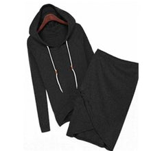 Load image into Gallery viewer, Oufisun Autumn Spring Solid Long Sleeve Hooded Women Two Sets Elegant Causal Elastic Waist Irregular Simple Femme Suit