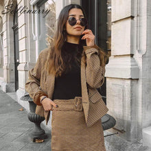 Load image into Gallery viewer, Sollinarry Streetwear Women Autumn Blazer Skirt Sets Long Sleeve Plaid Winter Chic Blazer Coats Female New 2 Pieces Casual Suits