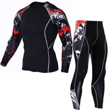 Load image into Gallery viewer, Compression Sportswear Suit Mens Skinny Long sleeve T-shirt Leggings Fitness Workout Rashguard  MMA Tee Tops Tight Pants