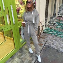 Load image into Gallery viewer, New Hot 2pcs Set Hoodies Loose Hooded Tops  Women Clothing Suits Female Tracksuit Sweatshirt+Solid Long Pants 2 Pieces Sets