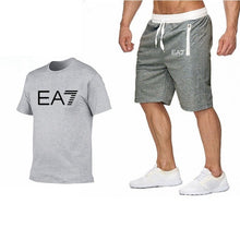 Load image into Gallery viewer, 2019 Train Graphic Series Print Fashion For Men New EA7 white Short Sleeve Men Tracksuits Set Male T-shirt fashion Clothing