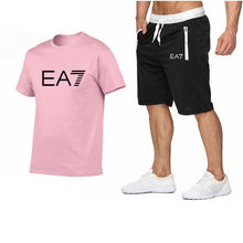 Load image into Gallery viewer, 2019 Train Graphic Series Print Fashion For Men New EA7 white Short Sleeve Men Tracksuits Set Male T-shirt fashion Clothing
