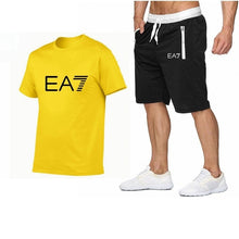 Load image into Gallery viewer, 2019 Train Graphic Series Print Fashion For Men New EA7 white Short Sleeve Men Tracksuits Set Male T-shirt fashion Clothing