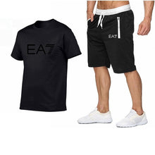 Load image into Gallery viewer, 2019 Train Graphic Series Print Fashion For Men New EA7 white Short Sleeve Men Tracksuits Set Male T-shirt fashion Clothing