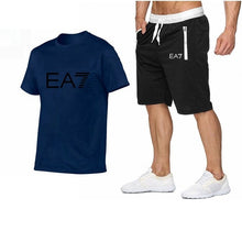 Load image into Gallery viewer, 2019 Train Graphic Series Print Fashion For Men New EA7 white Short Sleeve Men Tracksuits Set Male T-shirt fashion Clothing