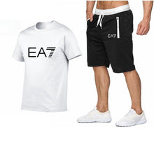 Load image into Gallery viewer, 2019 Train Graphic Series Print Fashion For Men New EA7 white Short Sleeve Men Tracksuits Set Male T-shirt fashion Clothing