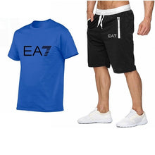Load image into Gallery viewer, 2019 Train Graphic Series Print Fashion For Men New EA7 white Short Sleeve Men Tracksuits Set Male T-shirt fashion Clothing