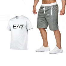 Load image into Gallery viewer, 2019 Train Graphic Series Print Fashion For Men New EA7 white Short Sleeve Men Tracksuits Set Male T-shirt fashion Clothing