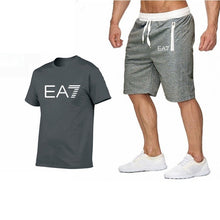 Load image into Gallery viewer, 2019 Train Graphic Series Print Fashion For Men New EA7 white Short Sleeve Men Tracksuits Set Male T-shirt fashion Clothing