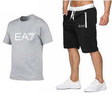 Load image into Gallery viewer, 2019 Train Graphic Series Print Fashion For Men New EA7 white Short Sleeve Men Tracksuits Set Male T-shirt fashion Clothing