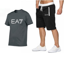 Load image into Gallery viewer, 2019 Train Graphic Series Print Fashion For Men New EA7 white Short Sleeve Men Tracksuits Set Male T-shirt fashion Clothing