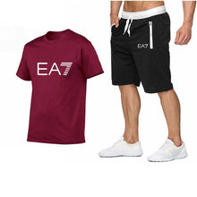 Load image into Gallery viewer, 2019 Train Graphic Series Print Fashion For Men New EA7 white Short Sleeve Men Tracksuits Set Male T-shirt fashion Clothing