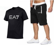 Load image into Gallery viewer, 2019 Train Graphic Series Print Fashion For Men New EA7 white Short Sleeve Men Tracksuits Set Male T-shirt fashion Clothing