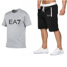 Load image into Gallery viewer, 2019 Train Graphic Series Print Fashion For Men New EA7 white Short Sleeve Men Tracksuits Set Male T-shirt fashion Clothing