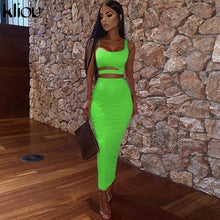 Load image into Gallery viewer, Kliou women solid color strapless hollow out crop top high waist elastic skinny long skirts two pieces set female fashion outfit