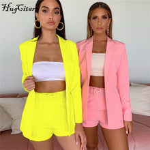 Load image into Gallery viewer, Hugcitar pink blazer suit top shorts 2 two pieces set with belt