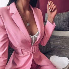 Load image into Gallery viewer, Hugcitar pink blazer suit top shorts 2 two pieces set with belt
