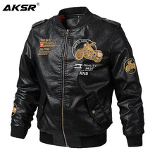 Load image into Gallery viewer, AKSR Men Fashion Autumn Bomber Jackets Leather Jacket men Plus Size Embroidery Motorcycle Jacket Casual PU Leather Coat for Men