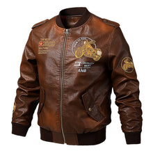 Load image into Gallery viewer, AKSR Men Fashion Autumn Bomber Jackets Leather Jacket men Plus Size Embroidery Motorcycle Jacket Casual PU Leather Coat for Men