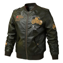 Load image into Gallery viewer, AKSR Men Fashion Autumn Bomber Jackets Leather Jacket men Plus Size Embroidery Motorcycle Jacket Casual PU Leather Coat for Men