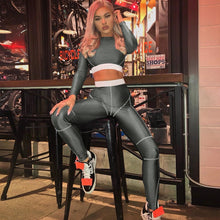 Load image into Gallery viewer, Women's Long Sleeved T-shirt Trousers Line Yoga Sports Suit 2pcs Ladies Winter Sportwear Gray