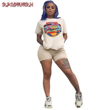 Load image into Gallery viewer, RAISEVERN Women Letters Print 2 Piece Sets Summer Short Sleeve Top And Shorts Set Track Suit Casual Two Pieces Outfits Tracksuit