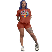 Load image into Gallery viewer, RAISEVERN Women Letters Print 2 Piece Sets Summer Short Sleeve Top And Shorts Set Track Suit Casual Two Pieces Outfits Tracksuit