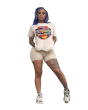 Load image into Gallery viewer, RAISEVERN Women Letters Print 2 Piece Sets Summer Short Sleeve Top And Shorts Set Track Suit Casual Two Pieces Outfits Tracksuit