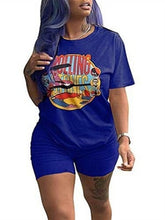 Load image into Gallery viewer, RAISEVERN Women Letters Print 2 Piece Sets Summer Short Sleeve Top And Shorts Set Track Suit Casual Two Pieces Outfits Tracksuit
