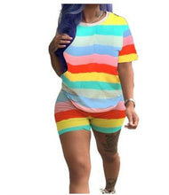 Load image into Gallery viewer, RAISEVERN Women Letters Print 2 Piece Sets Summer Short Sleeve Top And Shorts Set Track Suit Casual Two Pieces Outfits Tracksuit