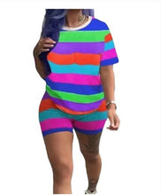 Load image into Gallery viewer, RAISEVERN Women Letters Print 2 Piece Sets Summer Short Sleeve Top And Shorts Set Track Suit Casual Two Pieces Outfits Tracksuit