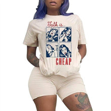 Load image into Gallery viewer, RAISEVERN Women Letters Print 2 Piece Sets Summer Short Sleeve Top And Shorts Set Track Suit Casual Two Pieces Outfits Tracksuit