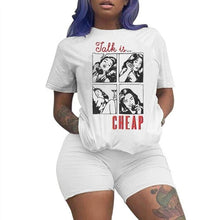 Load image into Gallery viewer, RAISEVERN Women Letters Print 2 Piece Sets Summer Short Sleeve Top And Shorts Set Track Suit Casual Two Pieces Outfits Tracksuit