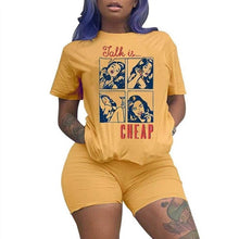 Load image into Gallery viewer, RAISEVERN Women Letters Print 2 Piece Sets Summer Short Sleeve Top And Shorts Set Track Suit Casual Two Pieces Outfits Tracksuit
