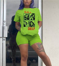 Load image into Gallery viewer, RAISEVERN Women Letters Print 2 Piece Sets Summer Short Sleeve Top And Shorts Set Track Suit Casual Two Pieces Outfits Tracksuit