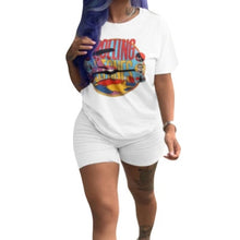Load image into Gallery viewer, RAISEVERN Women Letters Print 2 Piece Sets Summer Short Sleeve Top And Shorts Set Track Suit Casual Two Pieces Outfits Tracksuit