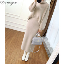 Load image into Gallery viewer, High collar cashmere sweater Korean version of the loose sweater women's knitted two-piece suit bag hip skirt