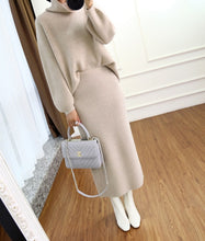 Load image into Gallery viewer, High collar cashmere sweater Korean version of the loose sweater women's knitted two-piece suit bag hip skirt