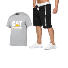 Load image into Gallery viewer, 2019 new men's T-shirt printing cat caterpillar logo short-sleeved men's T-shirt + pants summer fashion men's sports suit