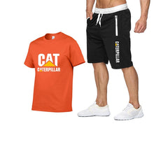 Load image into Gallery viewer, 2019 new men's T-shirt printing cat caterpillar logo short-sleeved men's T-shirt + pants summer fashion men's sports suit