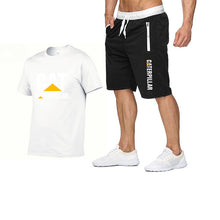 Load image into Gallery viewer, 2019 new men's T-shirt printing cat caterpillar logo short-sleeved men's T-shirt + pants summer fashion men's sports suit