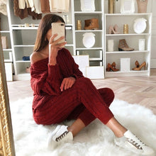 Load image into Gallery viewer, Litthing 2019 Autumn Women Sweater Set Ladies Warm Knitted Sets O Neck Solid Knitting Sweater and Long Pants Set Outfits Women