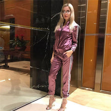 Load image into Gallery viewer, Satin two piece set tracksuit for women elegant top and pants set fall 2019 womens casual sweat suits fitness outfits AC-94