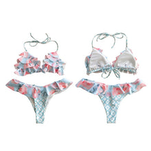 Load image into Gallery viewer, 2pcs Female Ruffle Printing Sexy Bikini Set Summer Women Beach Bathing Suit Swimming Padded Halter Lady Bandage Split Swimwear