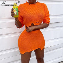 Load image into Gallery viewer, Simenual Knitted Autumn 2019 Fashion 2 Piece Outfits Women Long Sleeve Casual Matching Sets Solid Cropped Sweater And Skirt Set