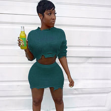 Load image into Gallery viewer, Simenual Knitted Autumn 2019 Fashion 2 Piece Outfits Women Long Sleeve Casual Matching Sets Solid Cropped Sweater And Skirt Set