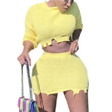 Load image into Gallery viewer, Simenual Knitted Autumn 2019 Fashion 2 Piece Outfits Women Long Sleeve Casual Matching Sets Solid Cropped Sweater And Skirt Set