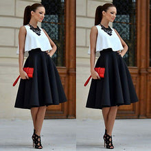 Load image into Gallery viewer, 2018 New Sexy Vintage Women White crop top and black Mini Skirt women lady clothing set party clothing set