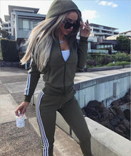 Load image into Gallery viewer, 2018 Spring Stripe Female Tracksuit Long Sleeve Hoodies Outfits Two Piece Set Sweatshirts + Pants Suits Zipper Clothing Sets